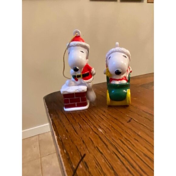 Vintage Snoopy Christmas Tree Ornaments Peanuts Christmas Set of 2 - Picture 1 of 6